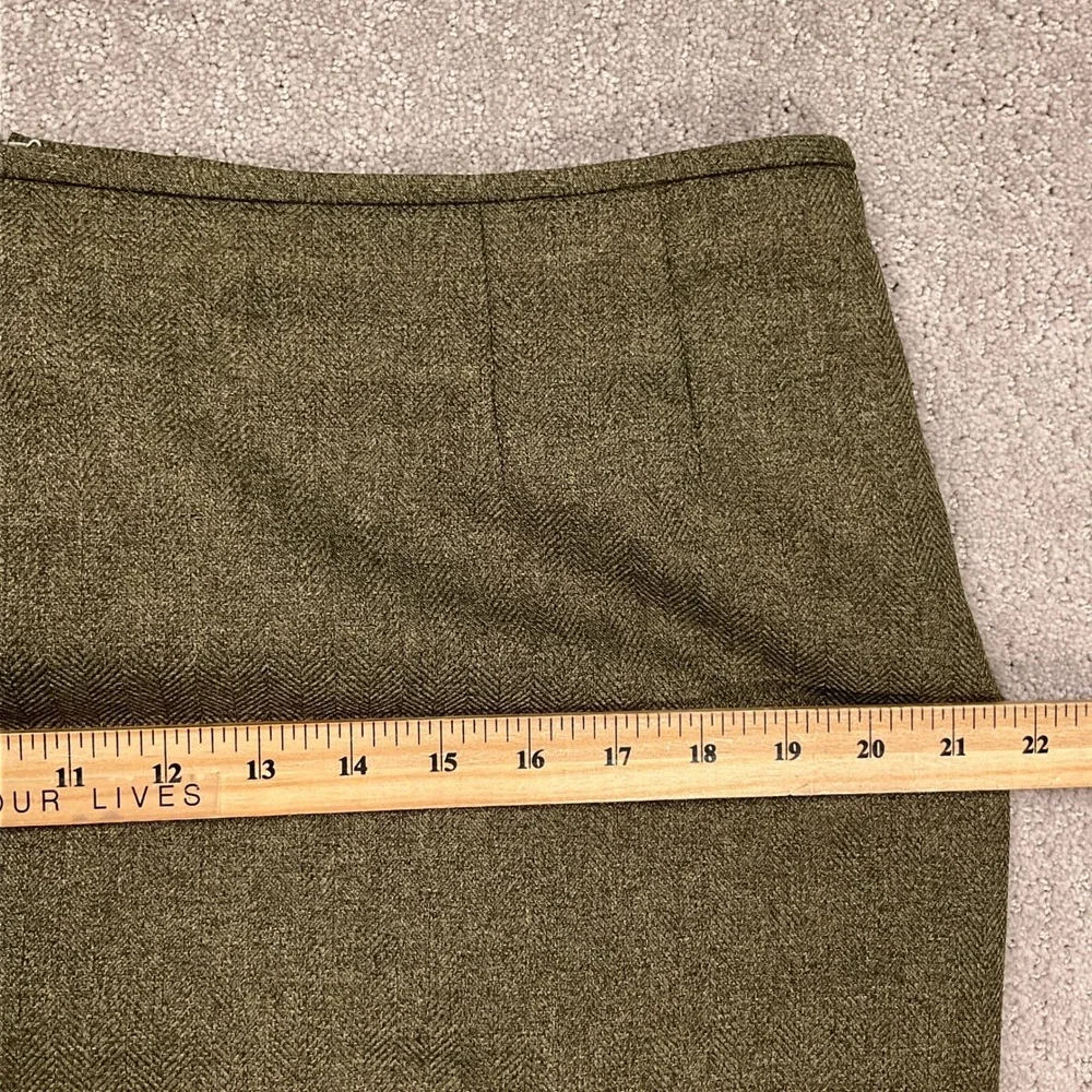 Le Suit Skirt Set Women 14 Olive Green Herringbone‎ Minimalist Career Structured